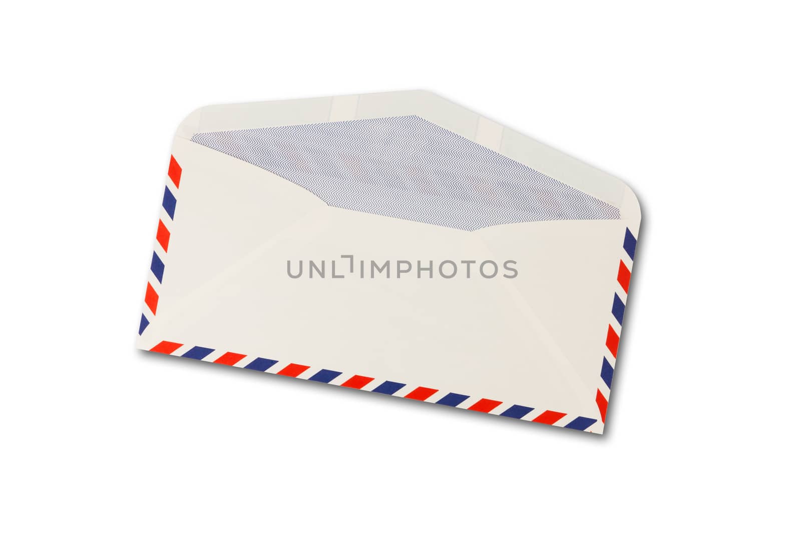 open Envelope by air mail and paper isolated on white background