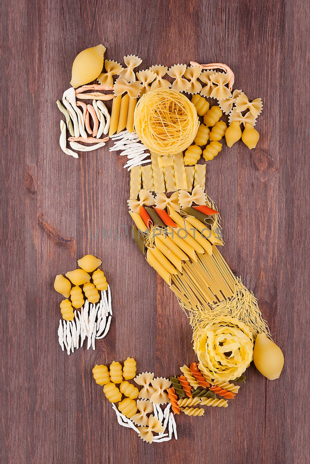 Map of Italy made of different varieties of pasta by Coffeechocolates