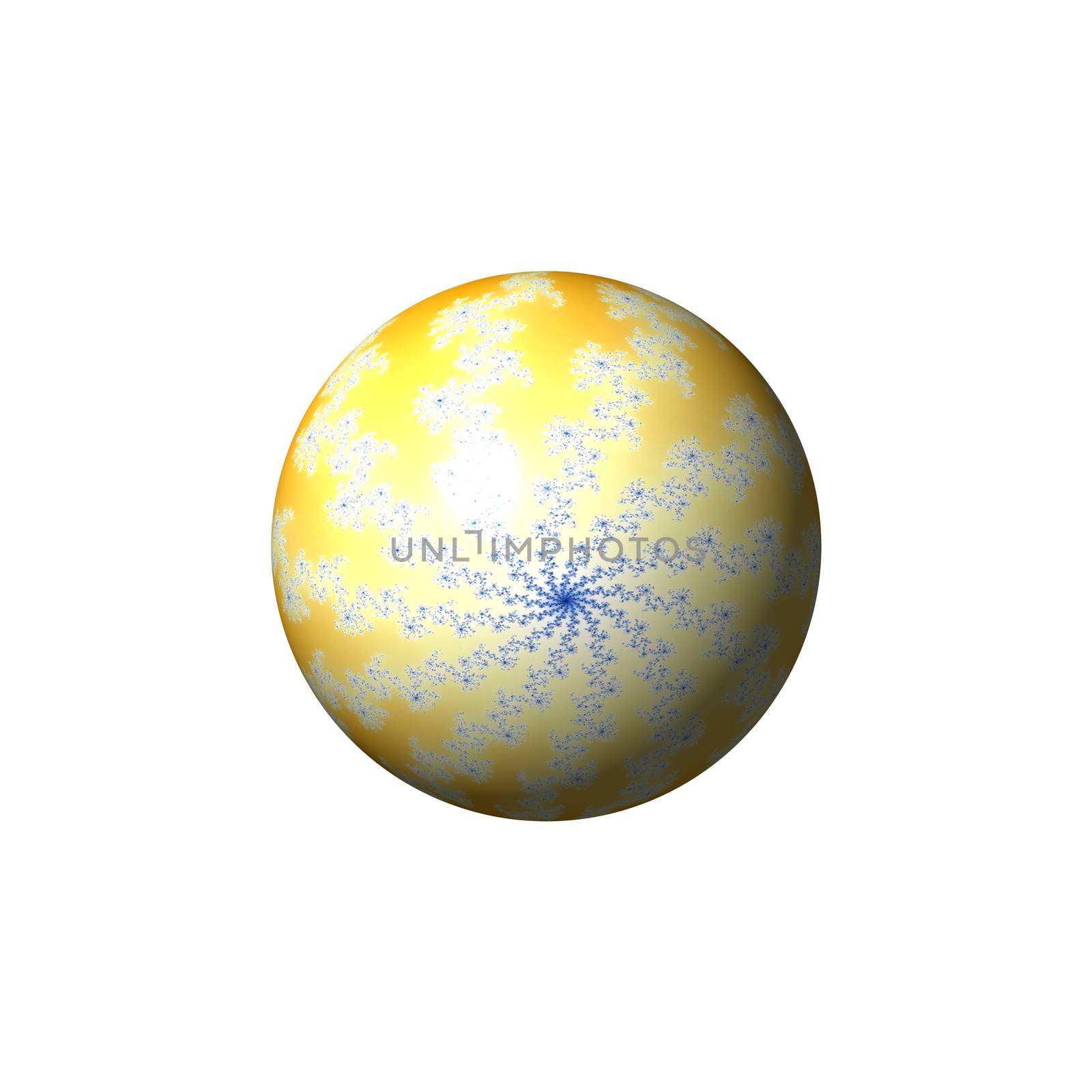 A yellow abstract fractal globe on white background.