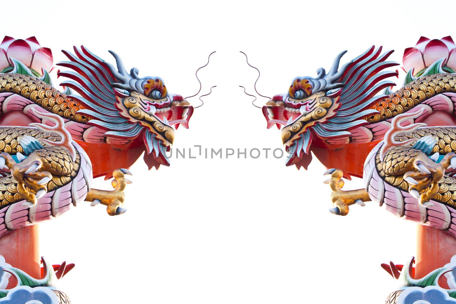 Dragon statue on white background