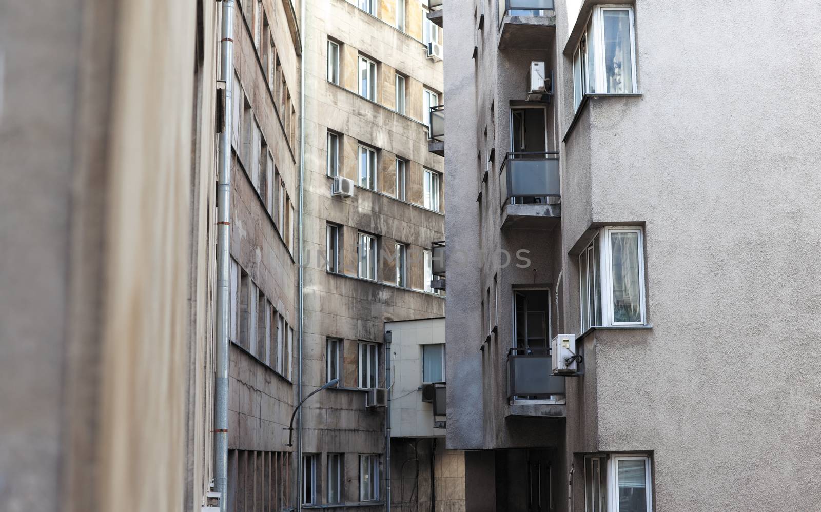 bottleneck between two urban buildings in Sofia, Bulgaria