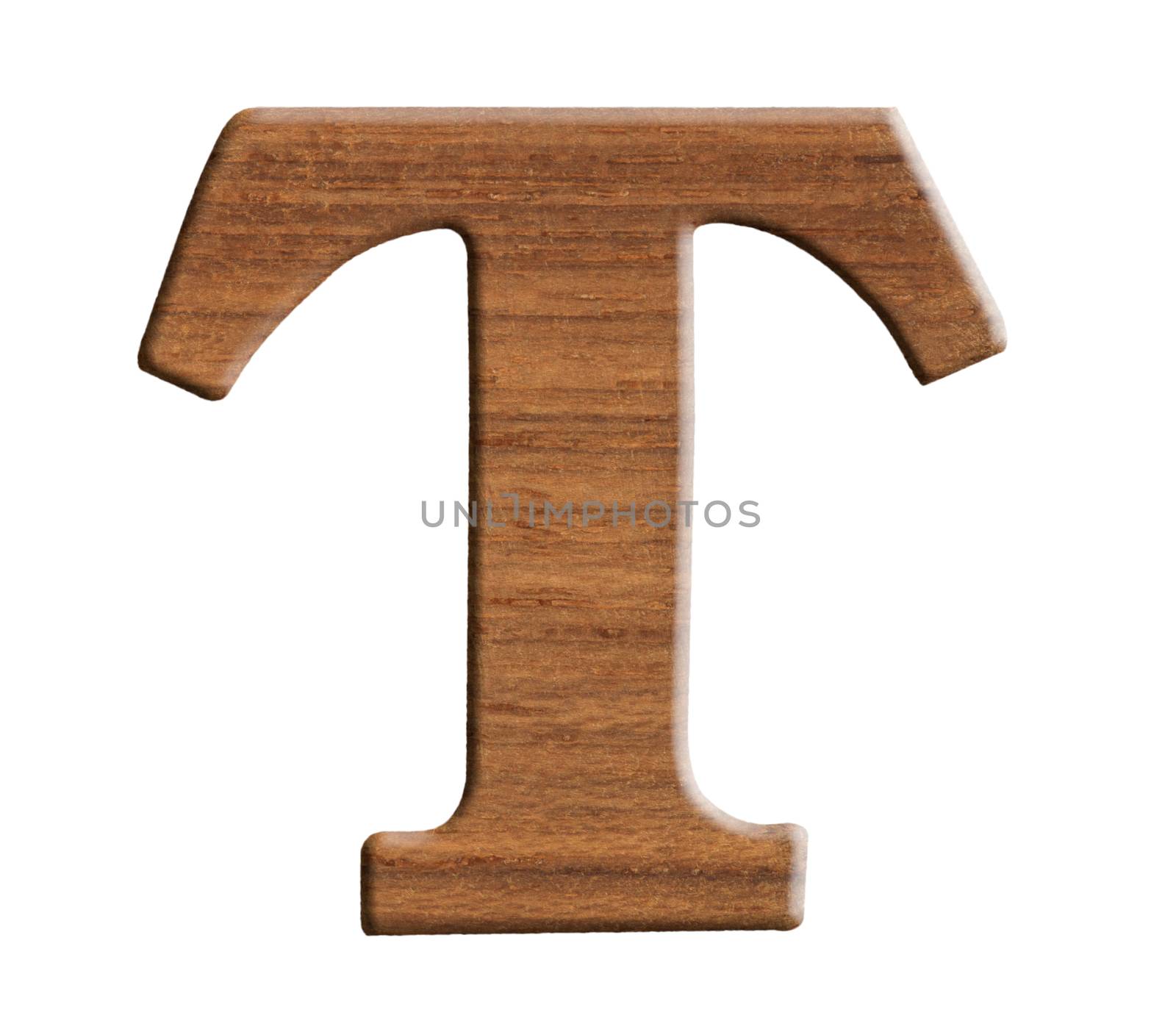 Alphabet made from wood, isolated on white background.