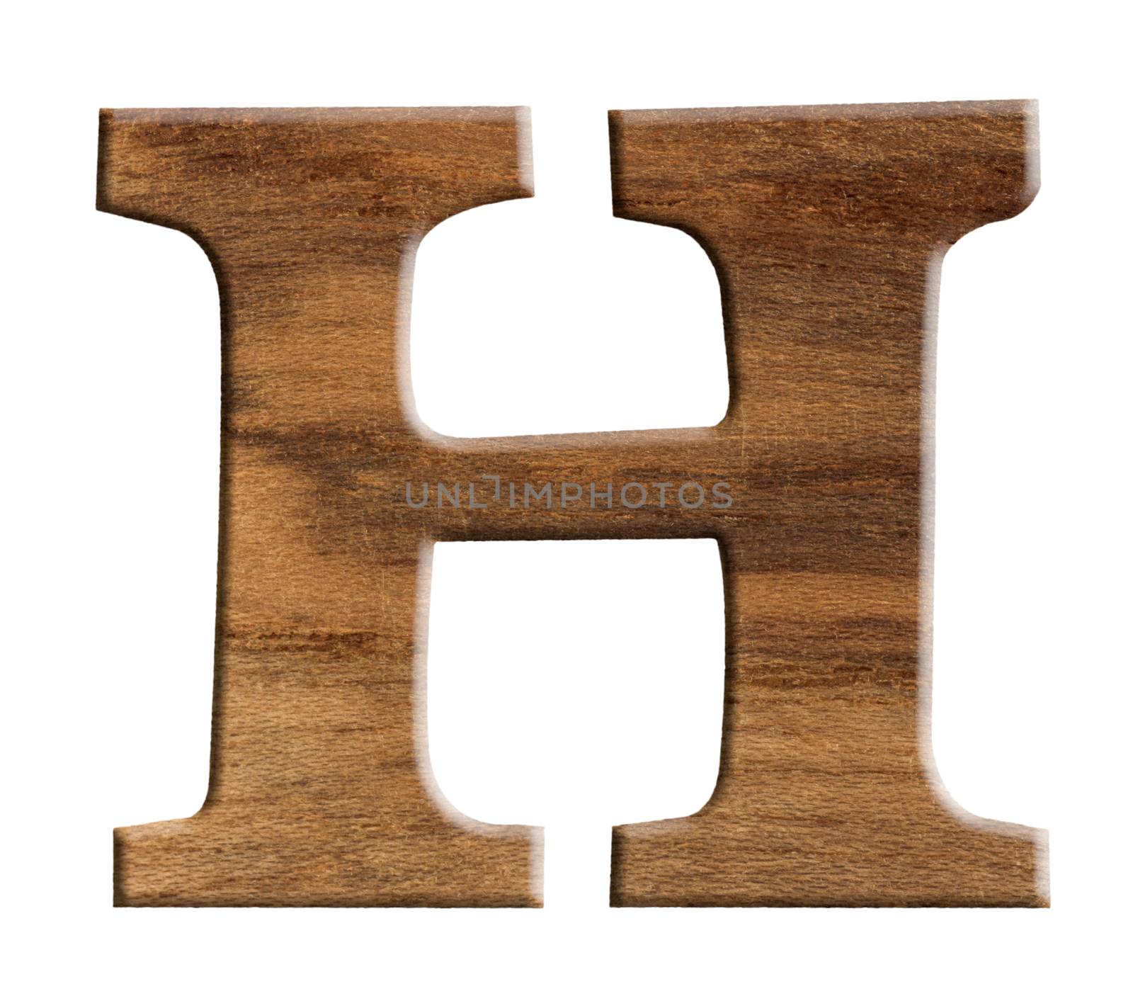 Alphabet made from wood, isolated on white background.