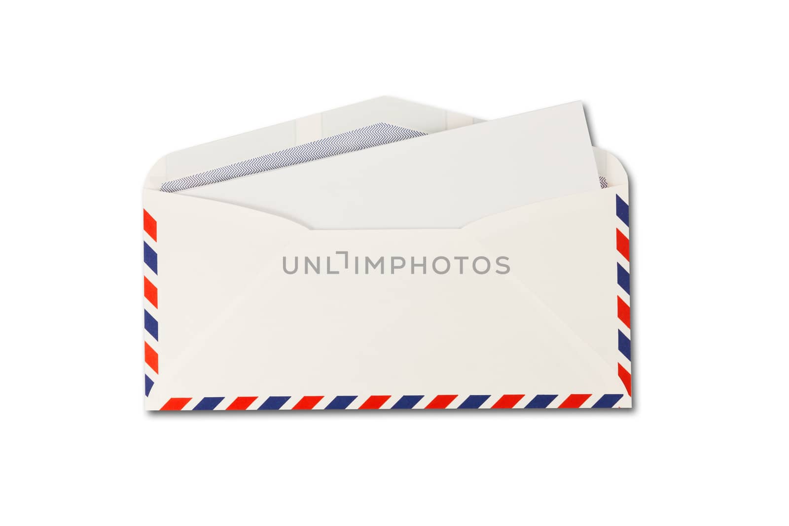 open Envelope by air mail and paper isolated on white background