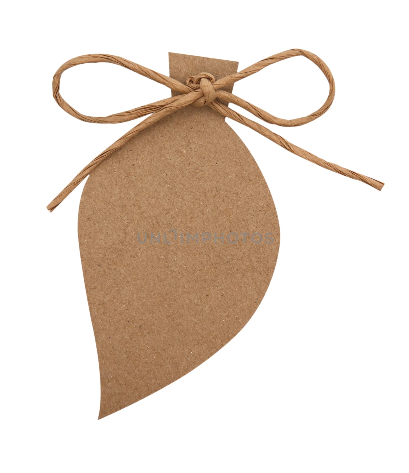 close up of card note with paper ribbon on white background