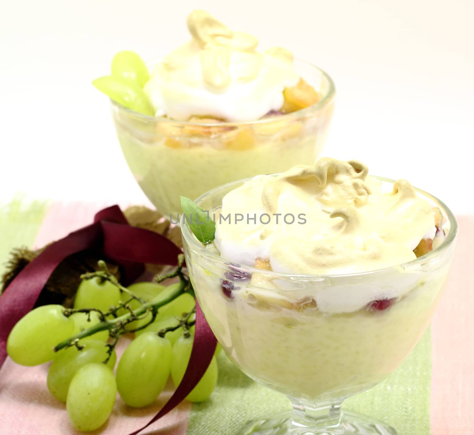 Rice pudding with apples cranberries and grapes 