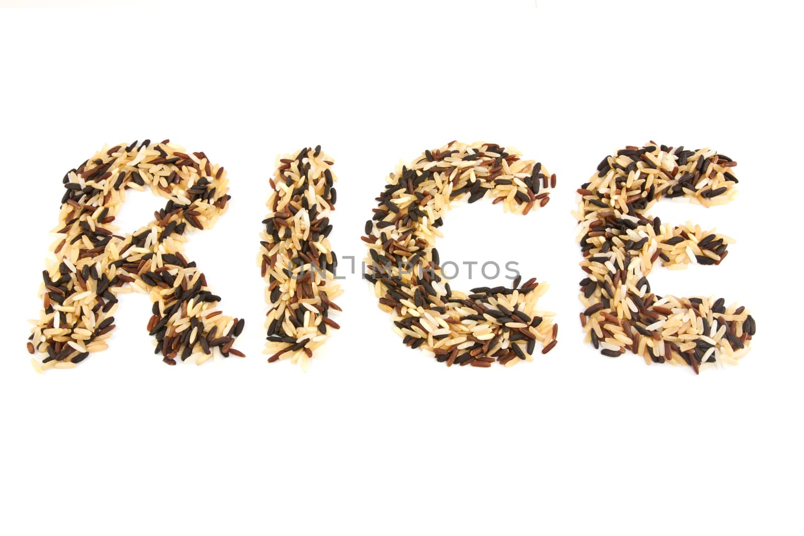 word rice from rice isolated on white