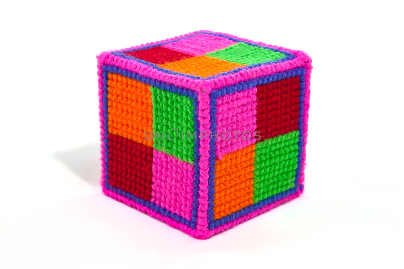 colorful cube make from knitting wool