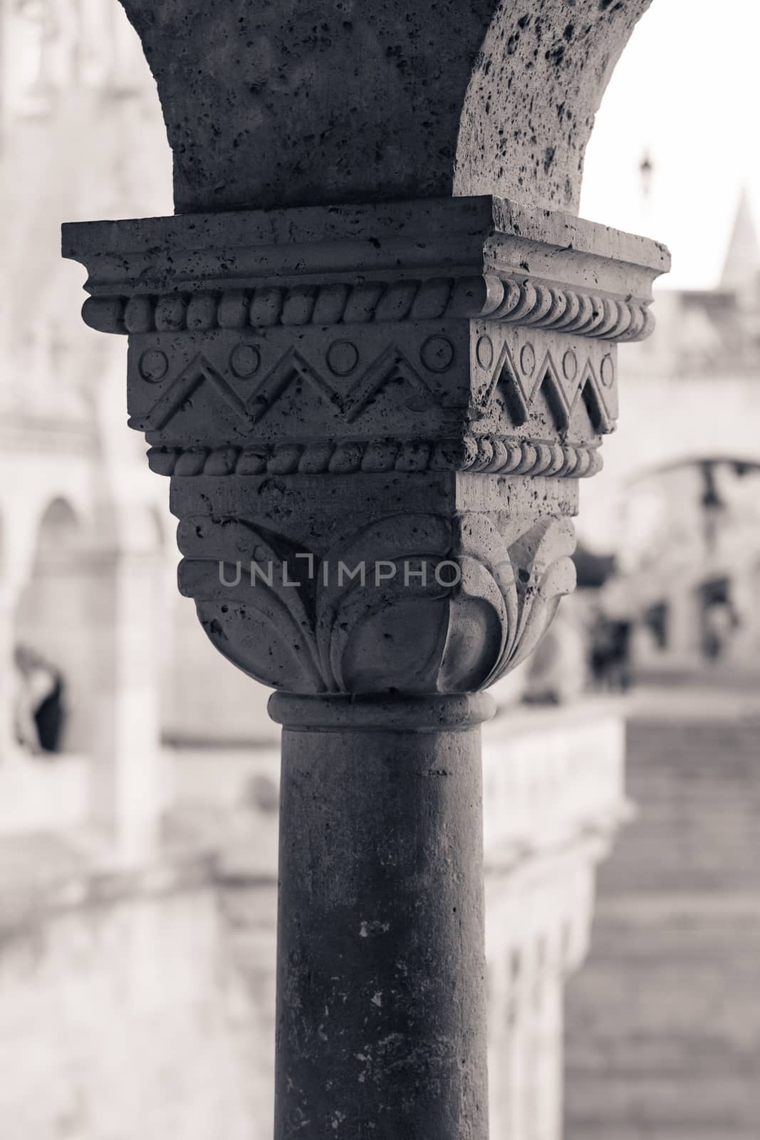 Capitel detail from Buda Castle column in Budapest, Hungary