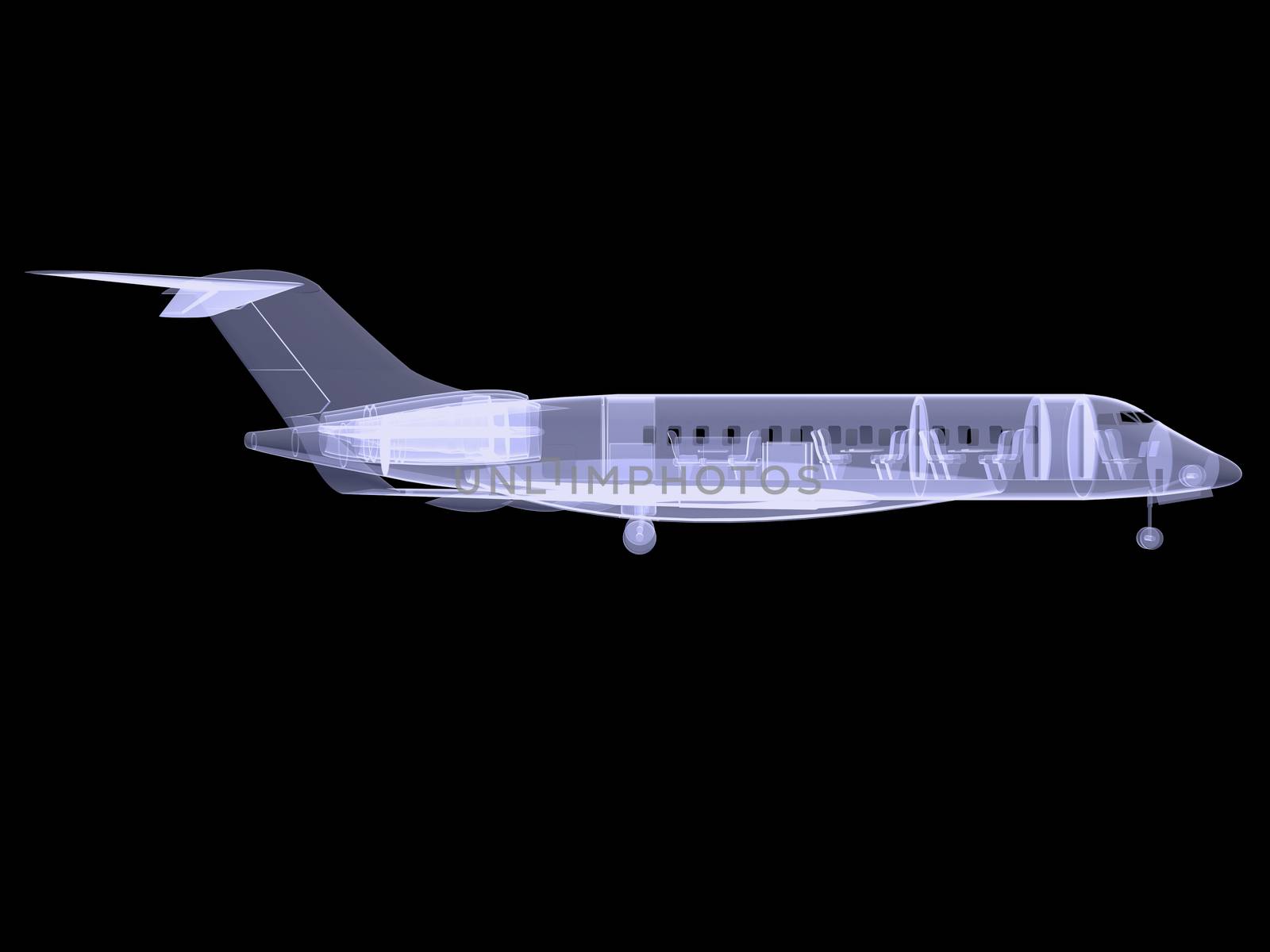 Plane with internal equipment. X-ray image by cherezoff