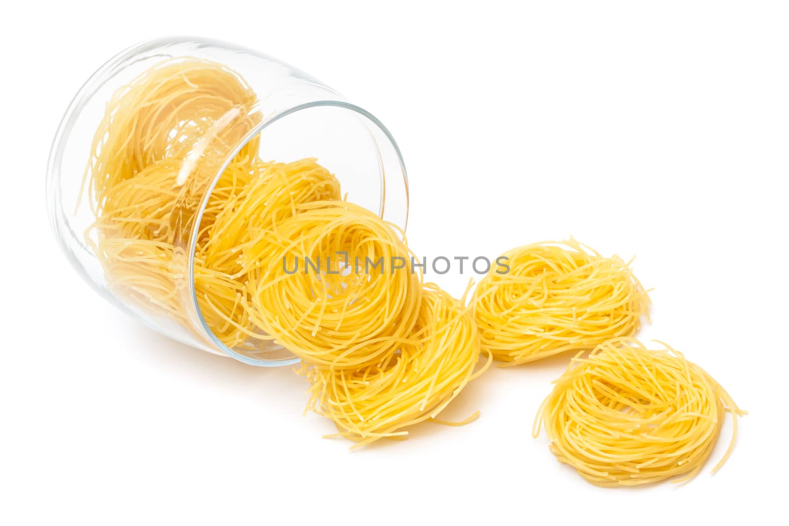 pasta in glass jar on a white background