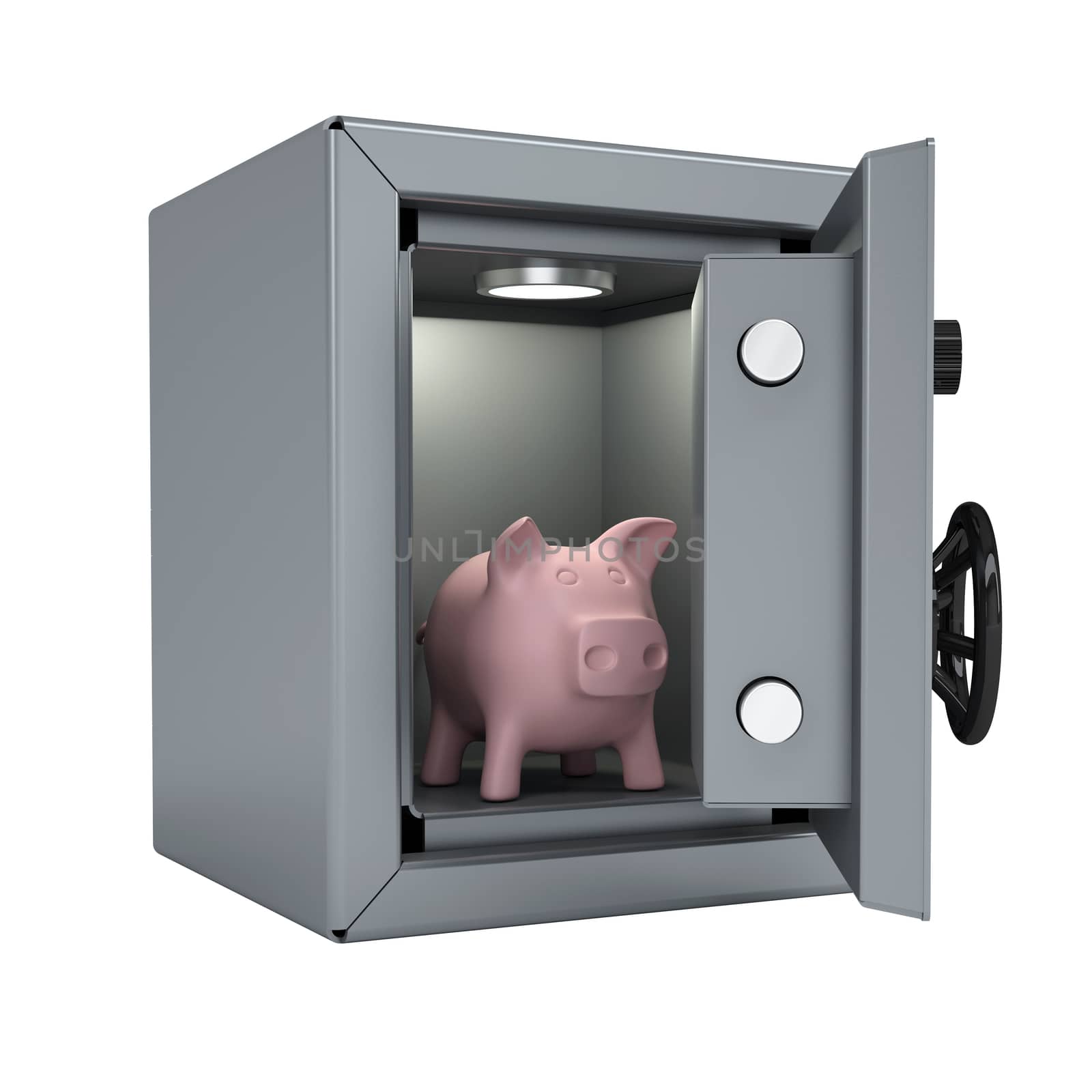 Piggy bank in an open metal safe by cherezoff