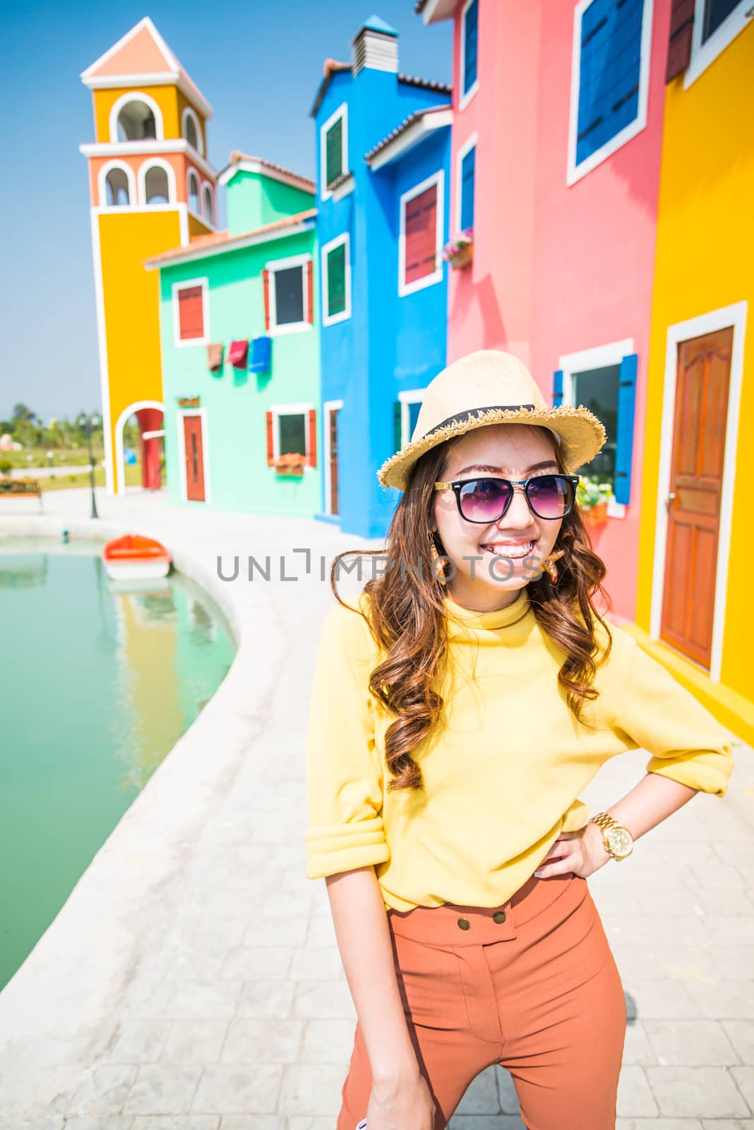 Portrait of beautiful young woman with colorful tone
