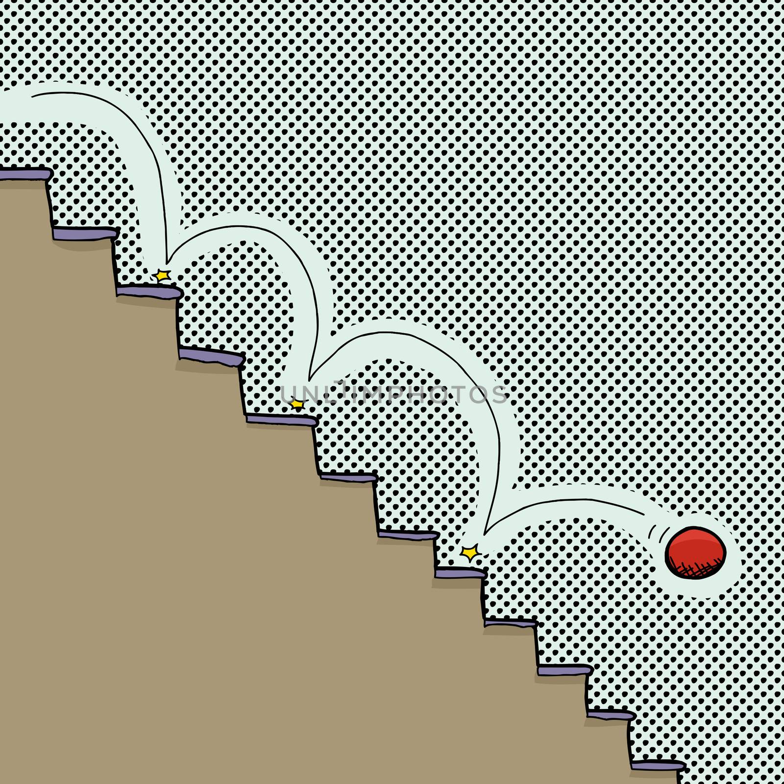 Bouncing ball on stairway over dotted background