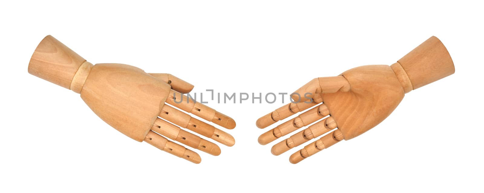 Wooden hand giving a handshake