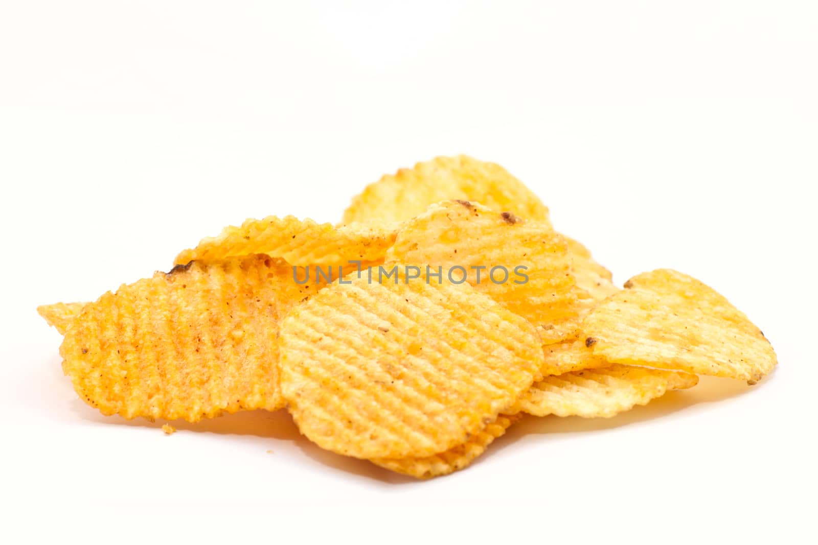 potato chips on white background