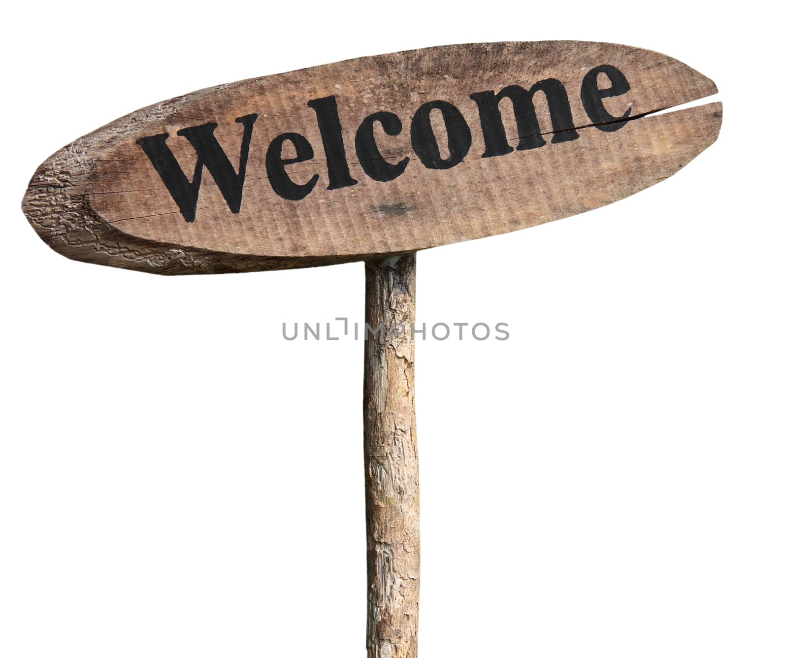 Wooden welcome sign on a white background
