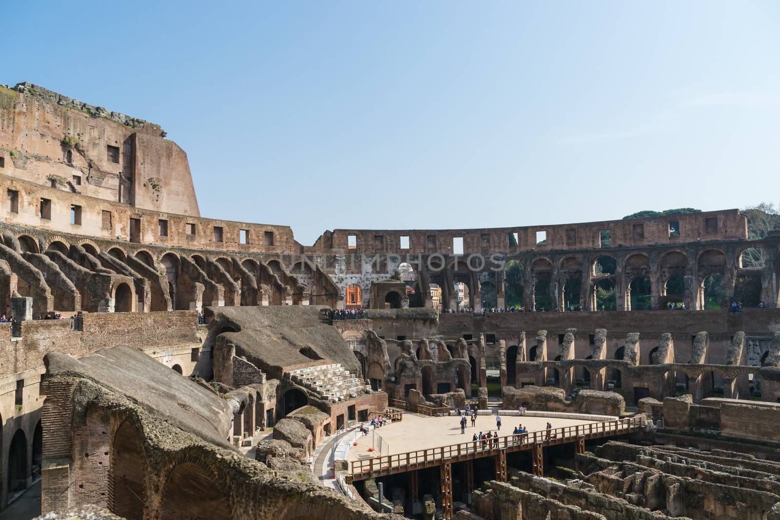 View of the Colosseum ruins in Rome, inside