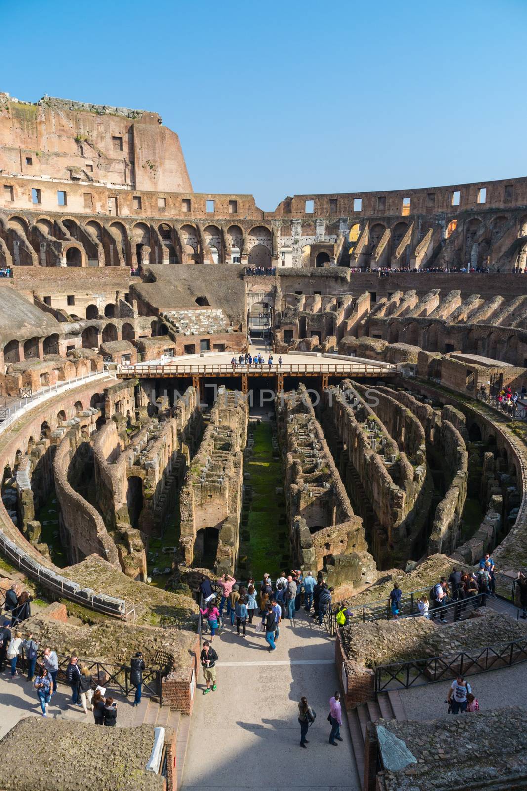 View of the Colosseum ruins in Rome, inside the arena