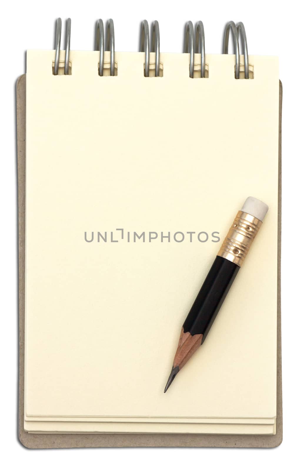 notebook and blank paper with short pencil.