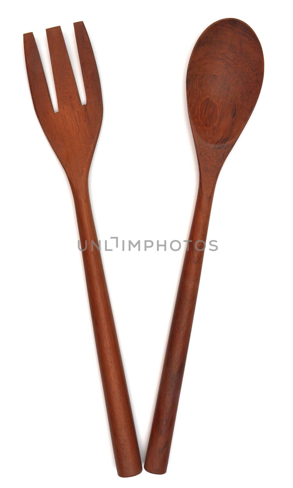 Wooden kitchen utensils set, isolated on white.