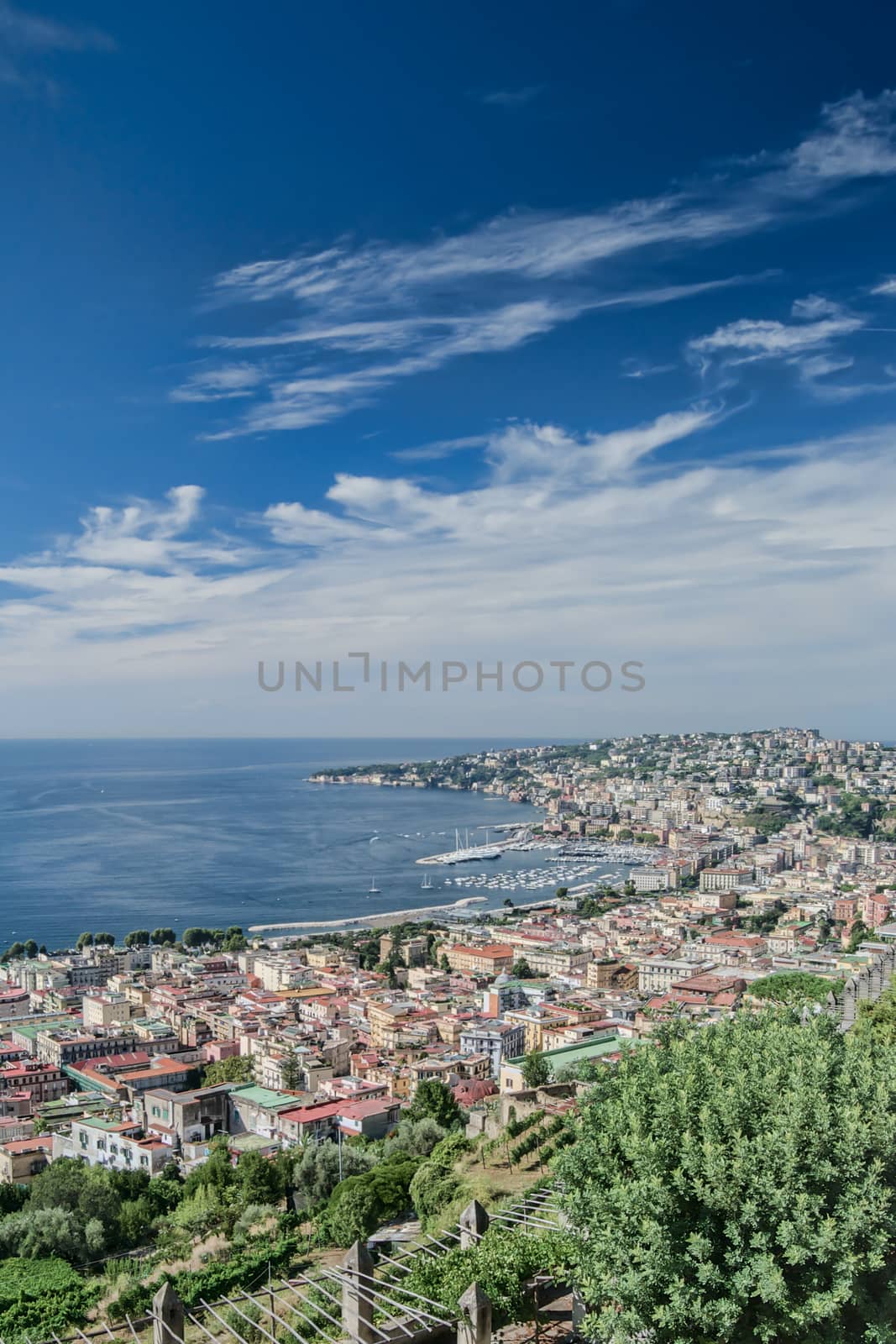 View of Posillipo and Chiaia, Naples, from the hills on a sunny day