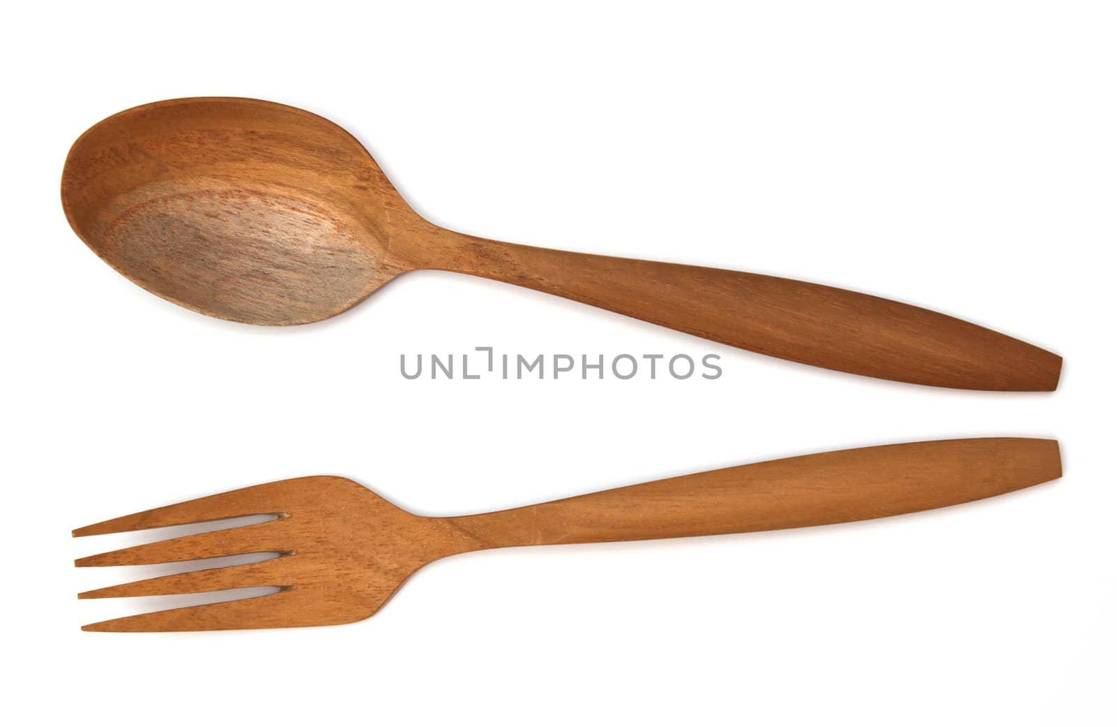 Wooden fork spoon, isolated on white