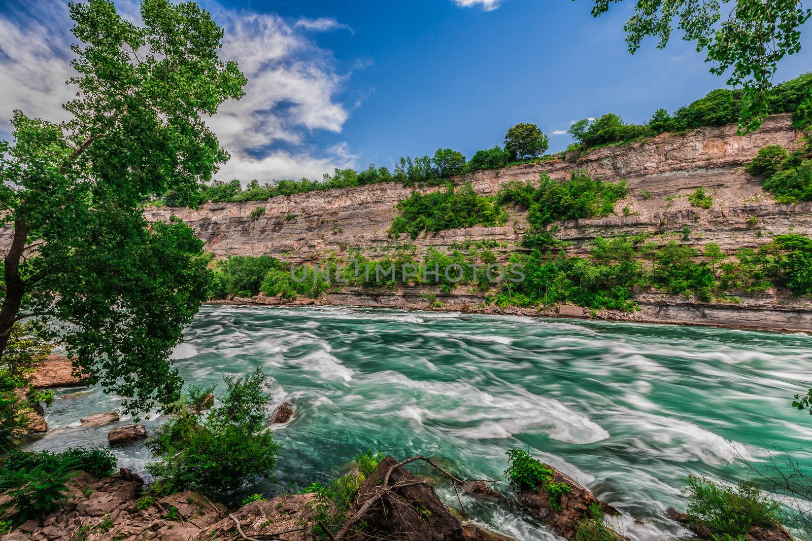 An amazing view of the Niagara river on a sunny beautiful day. Ontario, Canada.