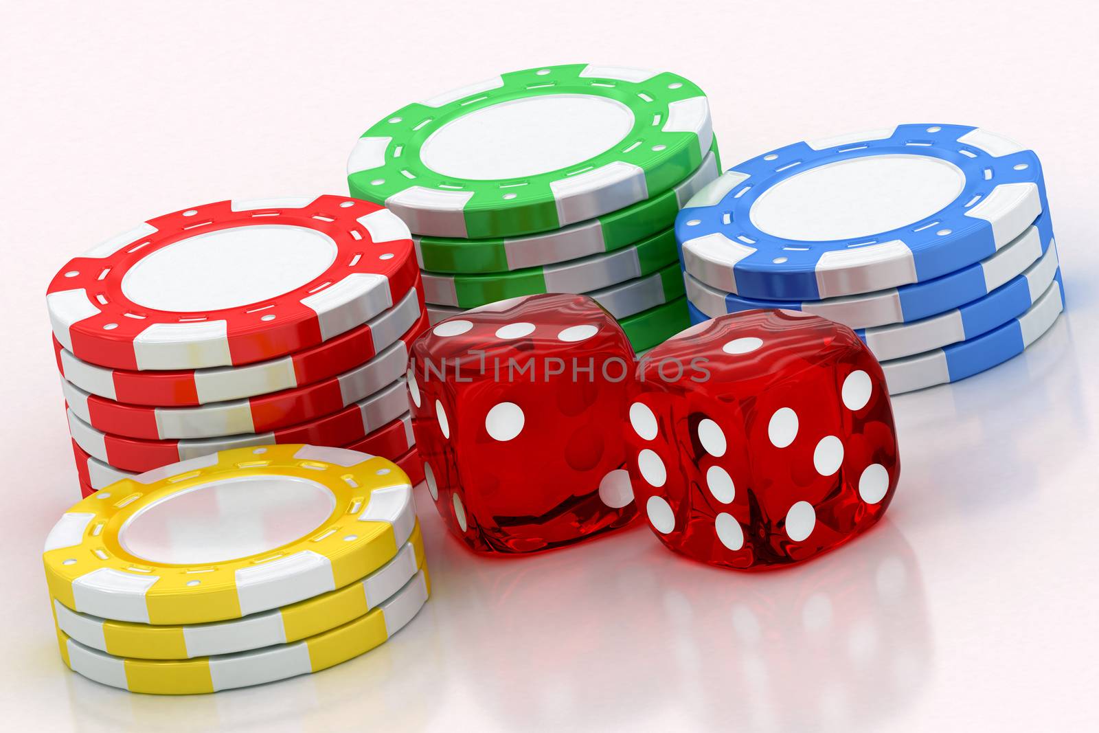 dice and chips on a white background