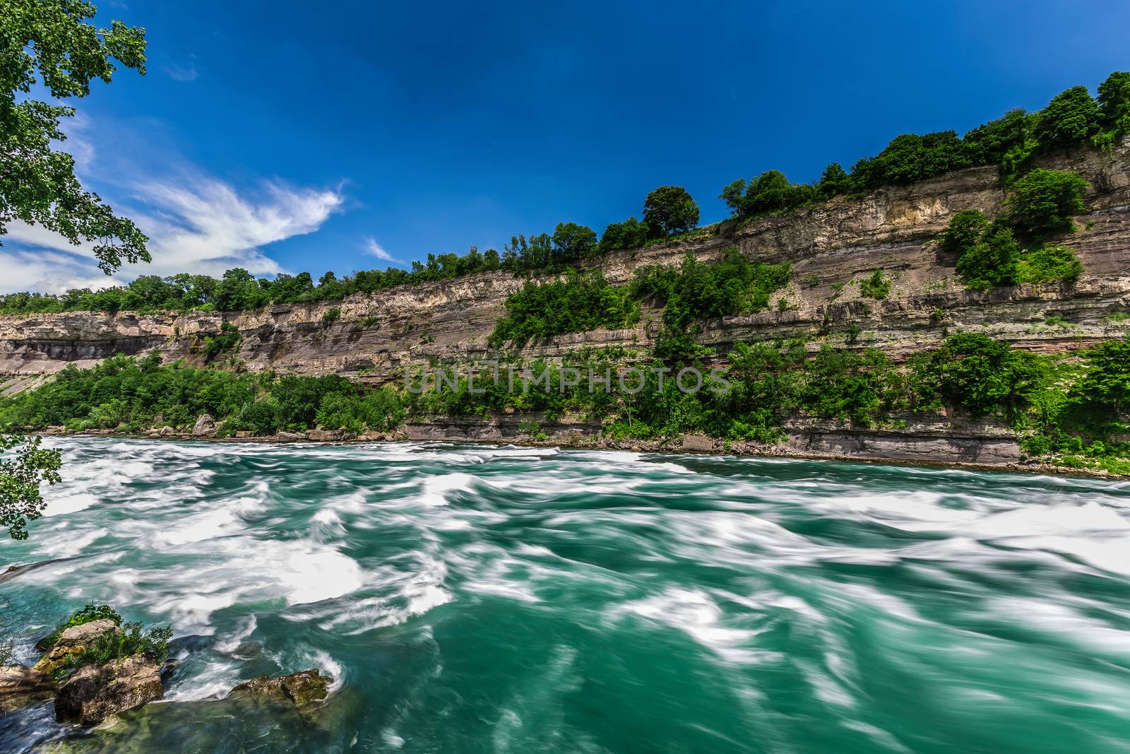 An amazing view of the Niagara river on a sunny beautiful day. Ontario, Canada.