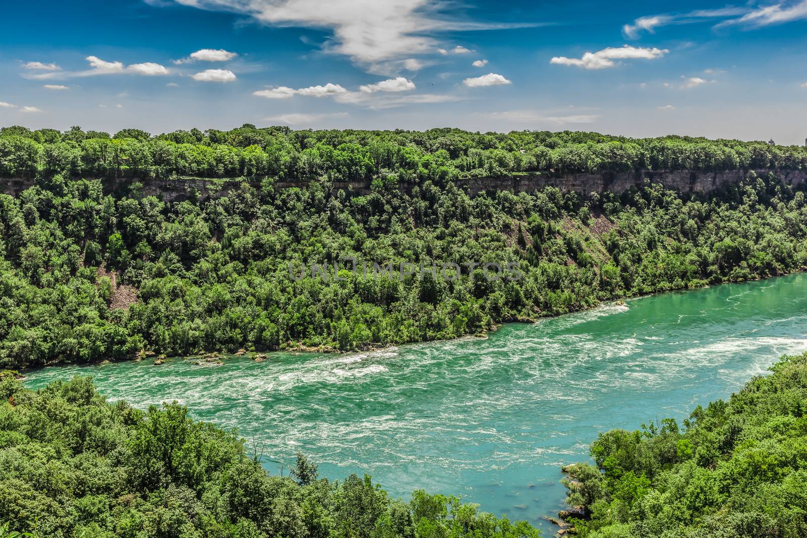 An amazing view of the Niagara river on a sunny beautiful day. Ontario, Canada.