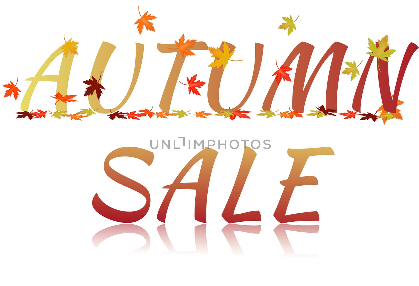 Inscription Autumn sale with maple leaves and glass effect isolated on a white background