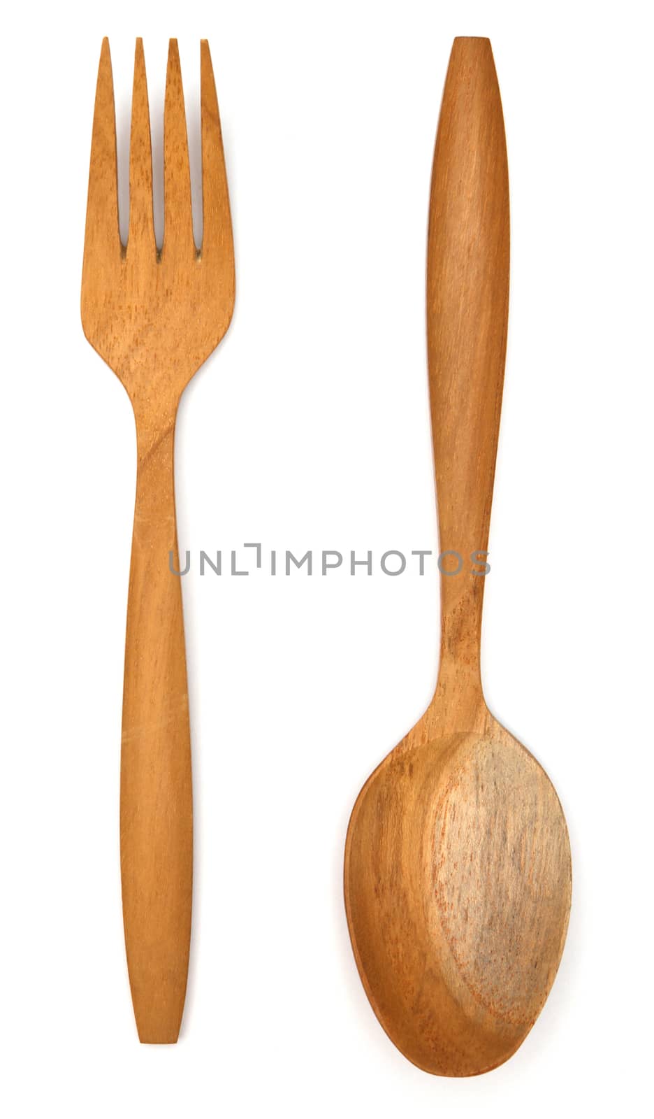 Wooden fork spoon, isolated on white