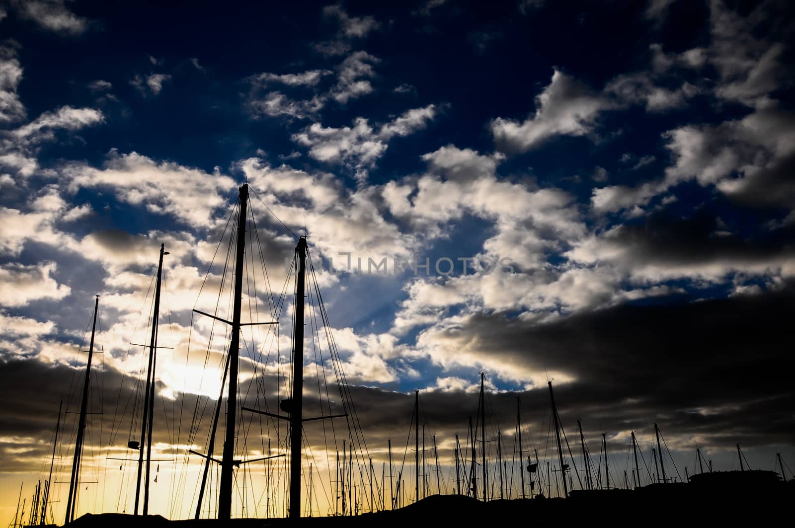 Silhouette Masts of Sail Yacht in Mmarine