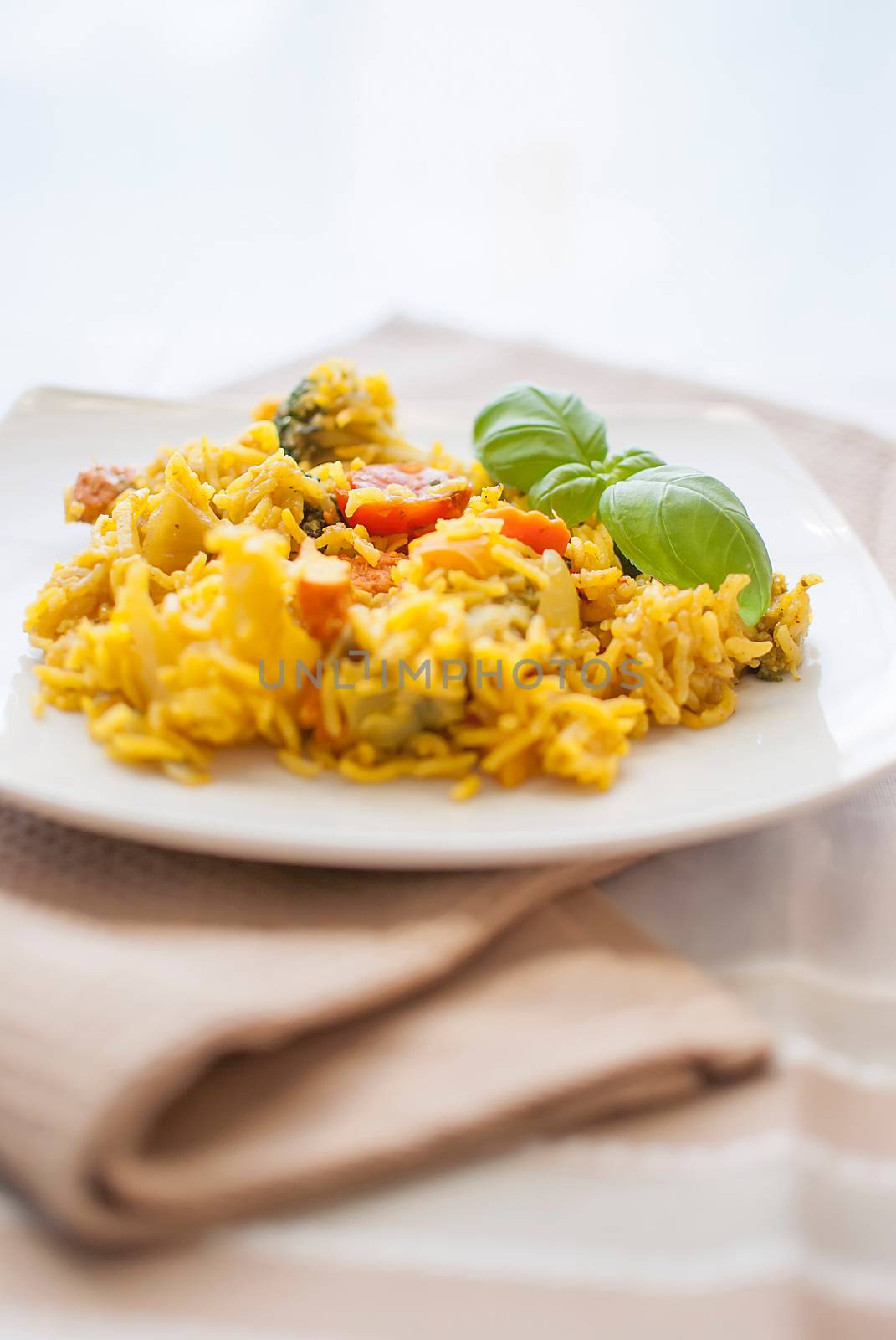 turmeric basmati rice with mediterranean vegetables and chicken