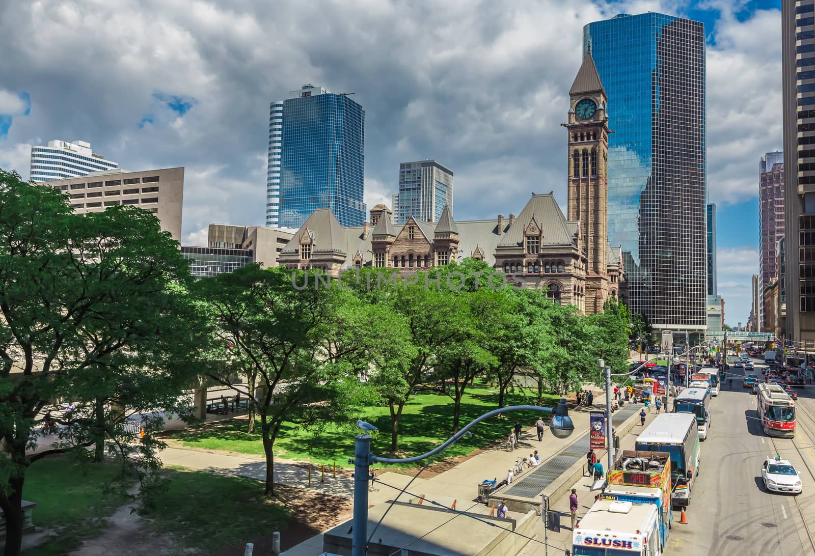 The downtown of Toronto city in a cloudy day, Ontario, Canada.