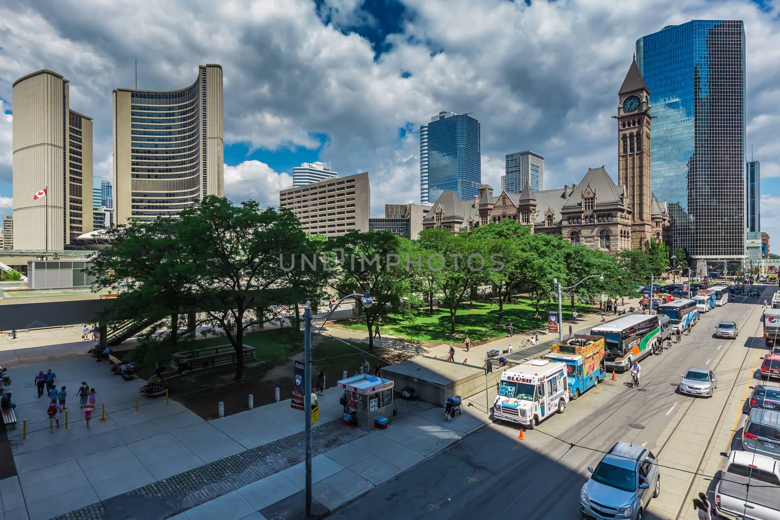 The downtown of Toronto city in a cloudy day, Ontario, Canada.