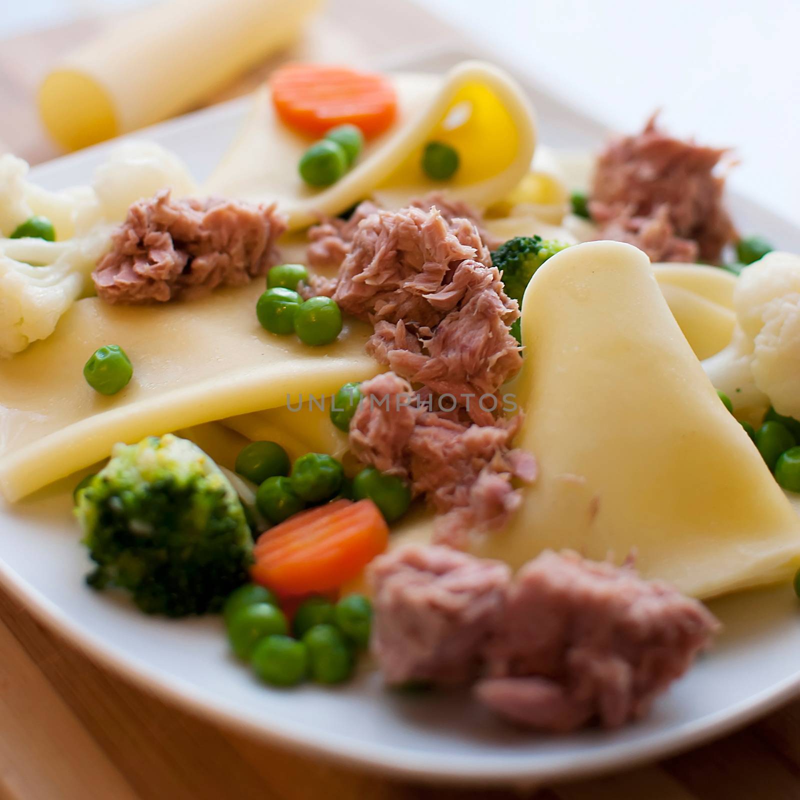 pasta Cannelloni with fresh vegetables and tuna