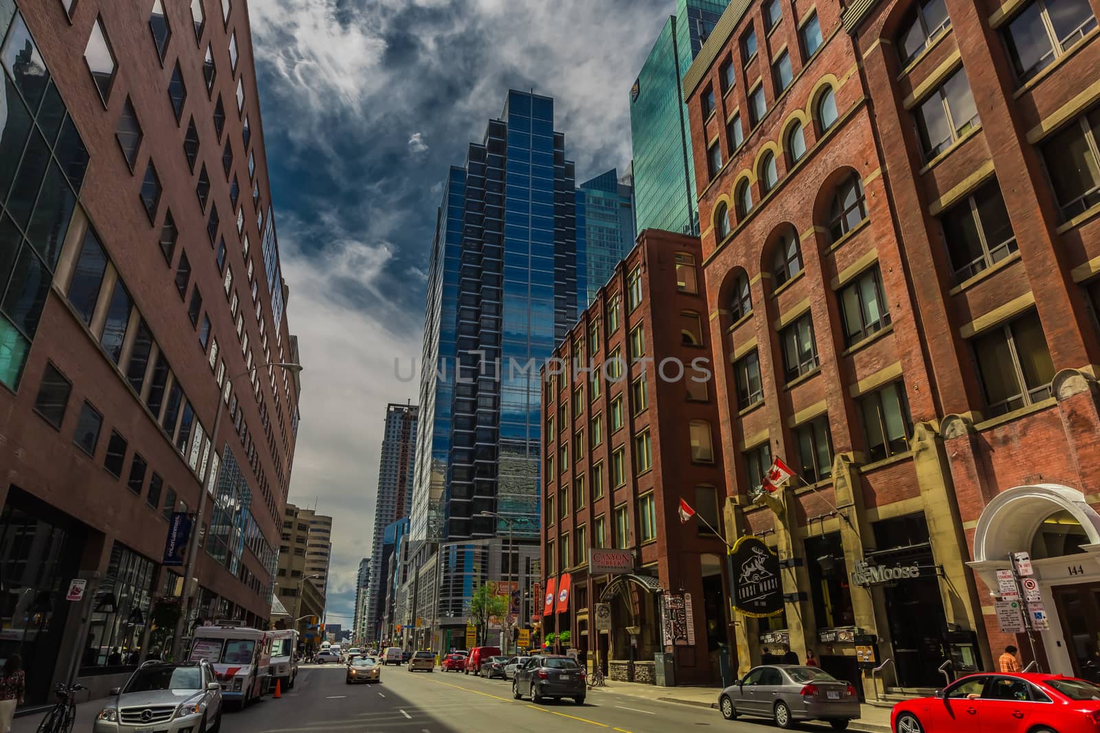 The downtown of Toronto city in a cloudy day, Ontario, Canada.