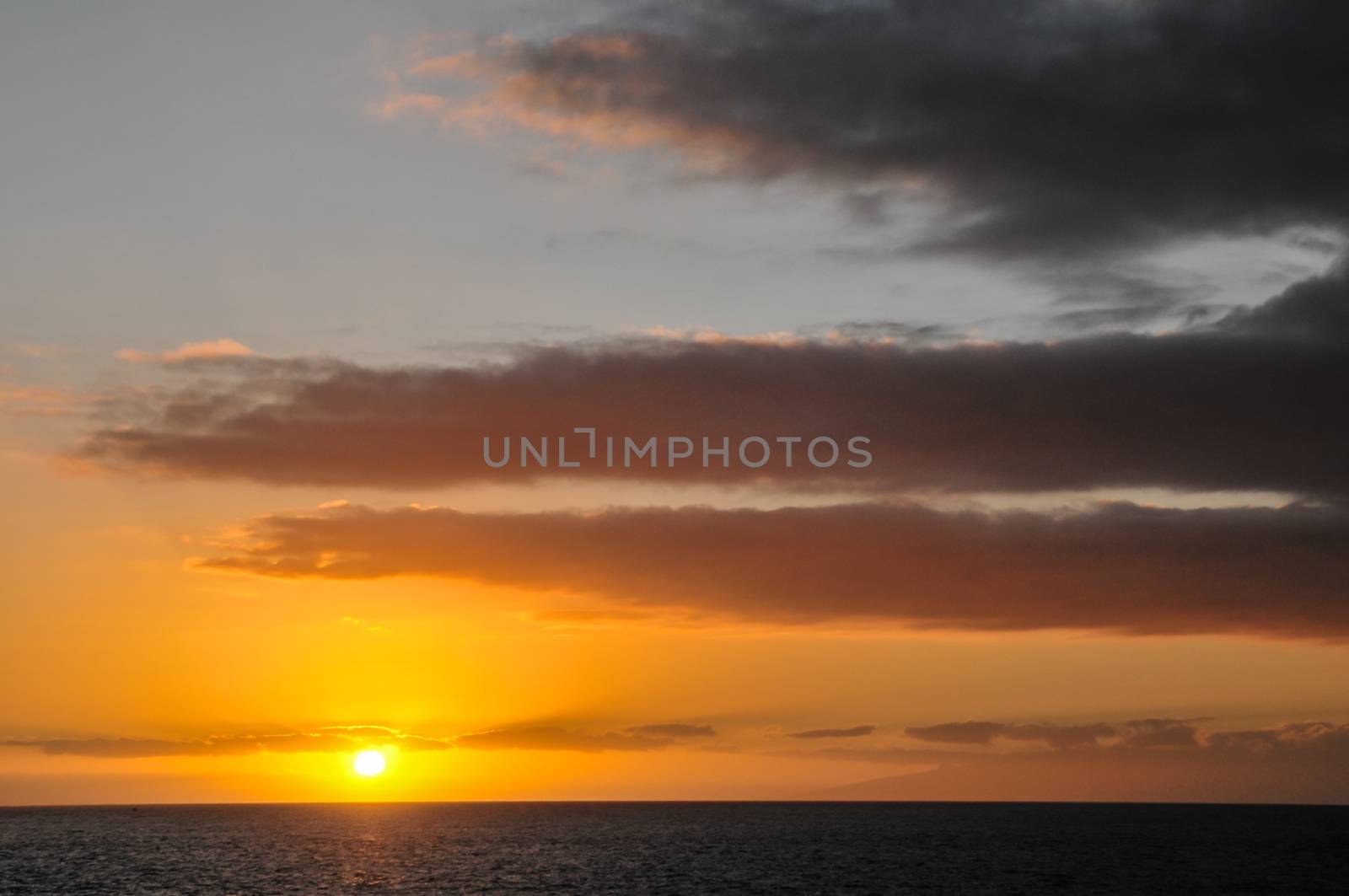 Sun Setting on the Atlantic Ocean in Tenerife Canary Island Spain