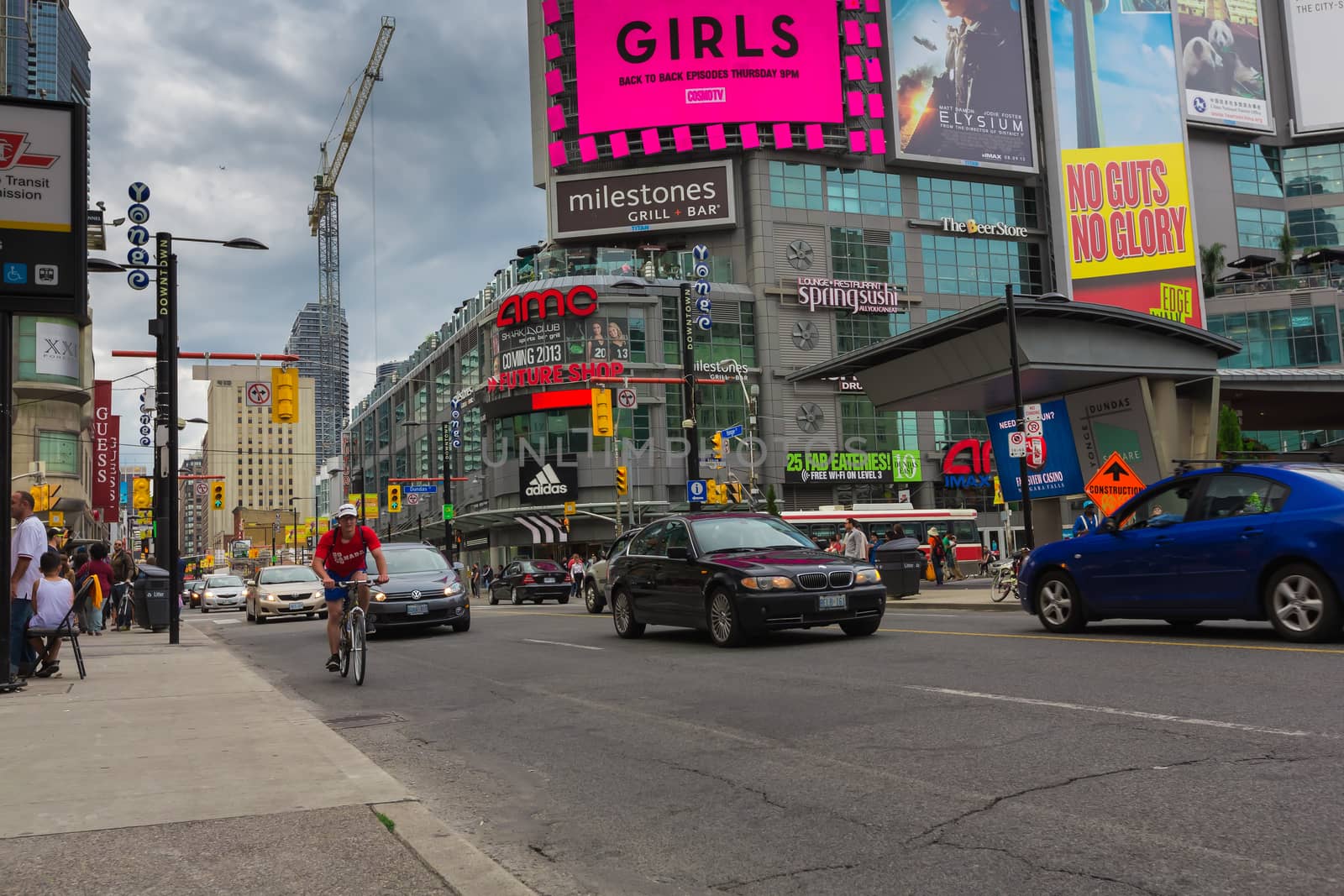 The downtown of Toronto city in a cloudy day, Ontario, Canada.