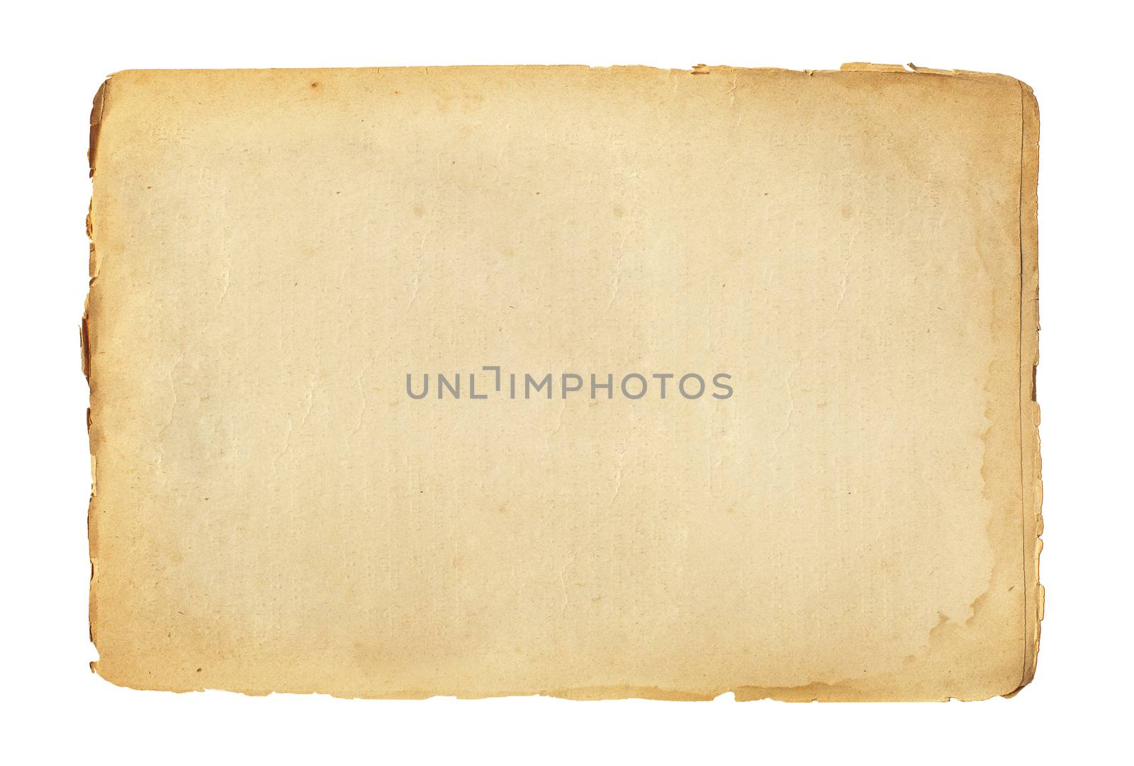 sheet of old paper isolated on a white background