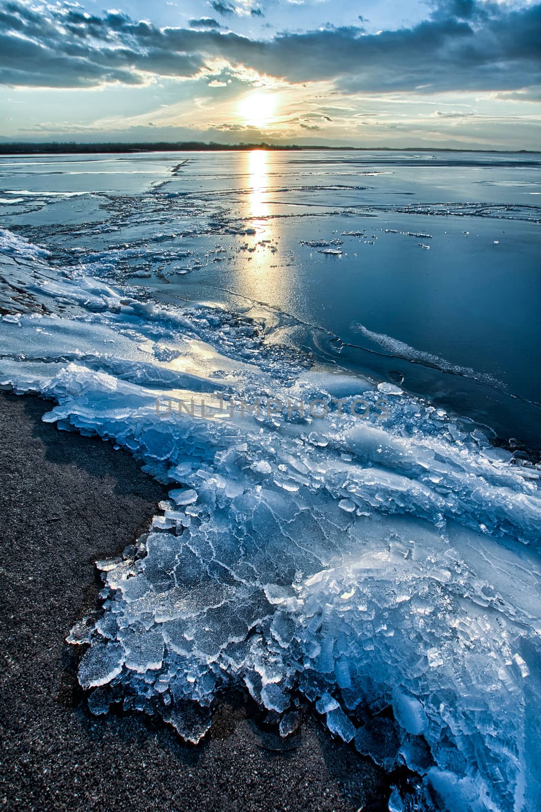 Blocks of ice at the frozen lake