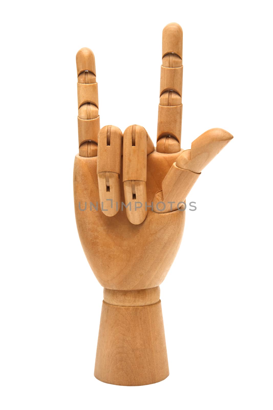 Wooden hand isolated on a white background