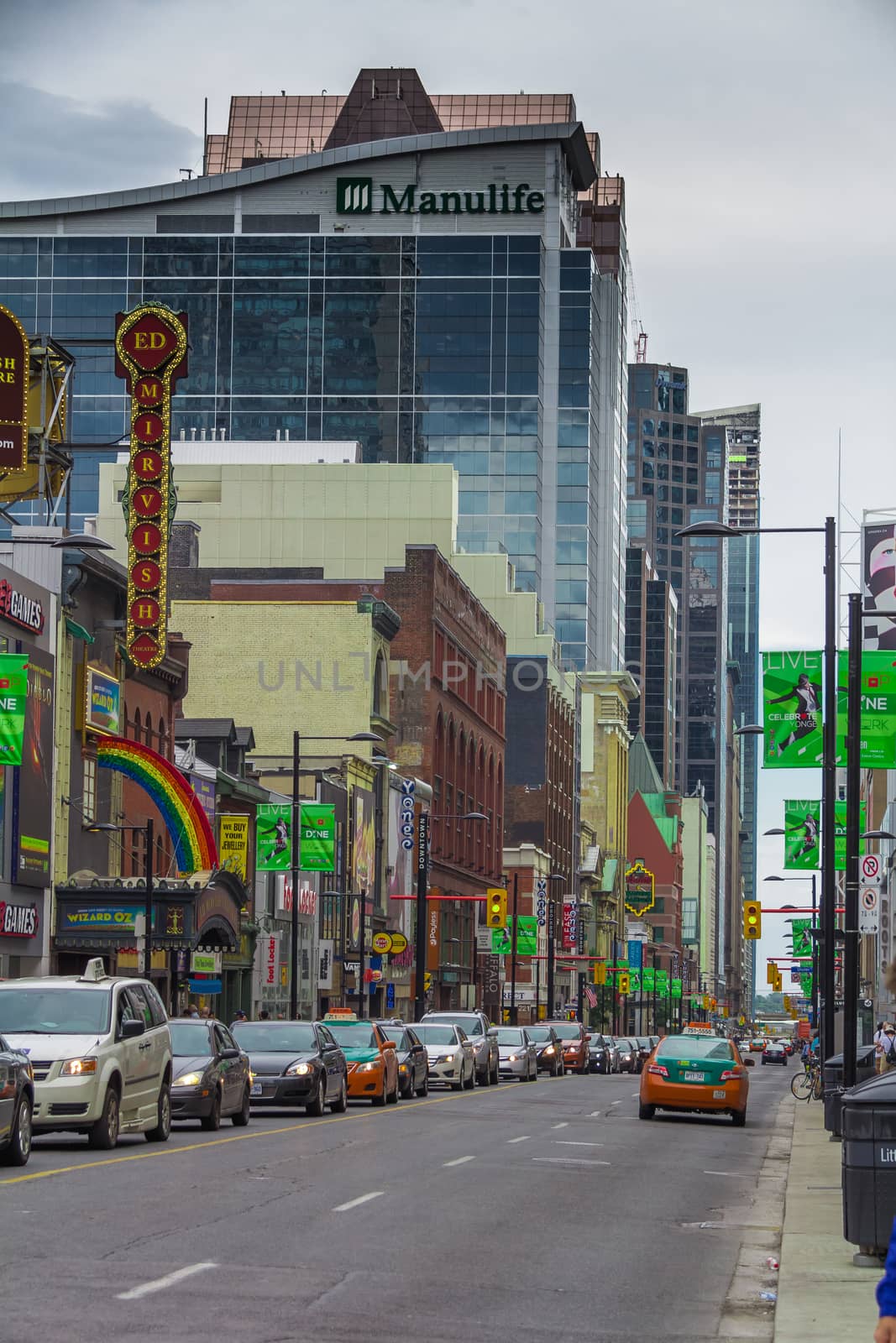 The downtown of Toronto city in a cloudy day, Ontario, Canada.