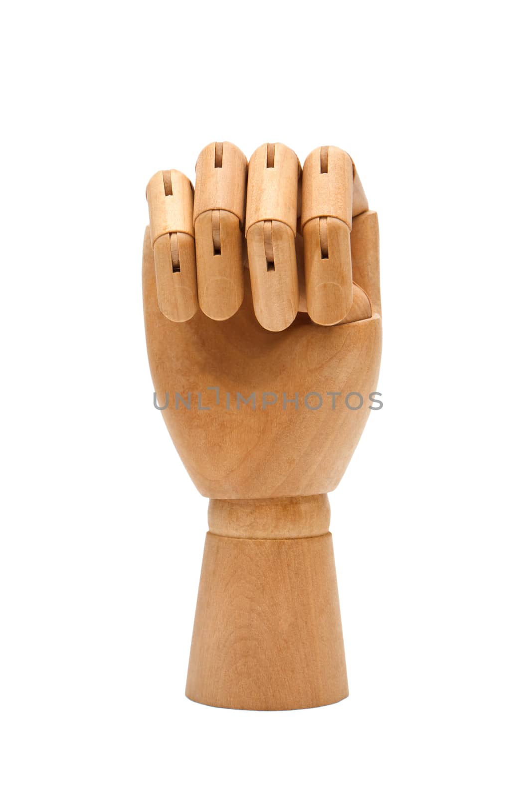 Wooden hand isolated on a white background