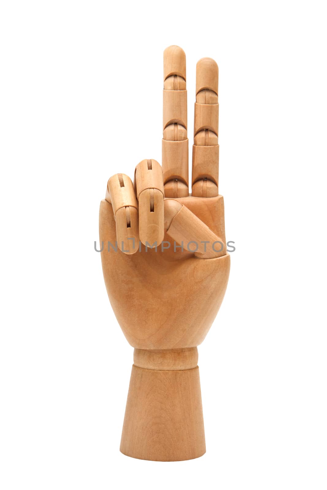 Wooden hand isolated on a white background