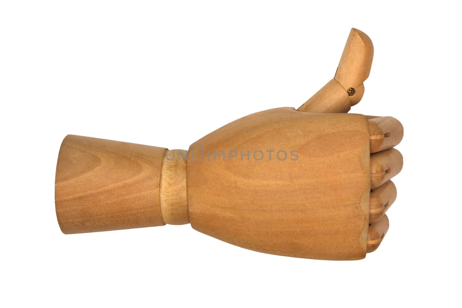 Wooden hand isolated on a white background