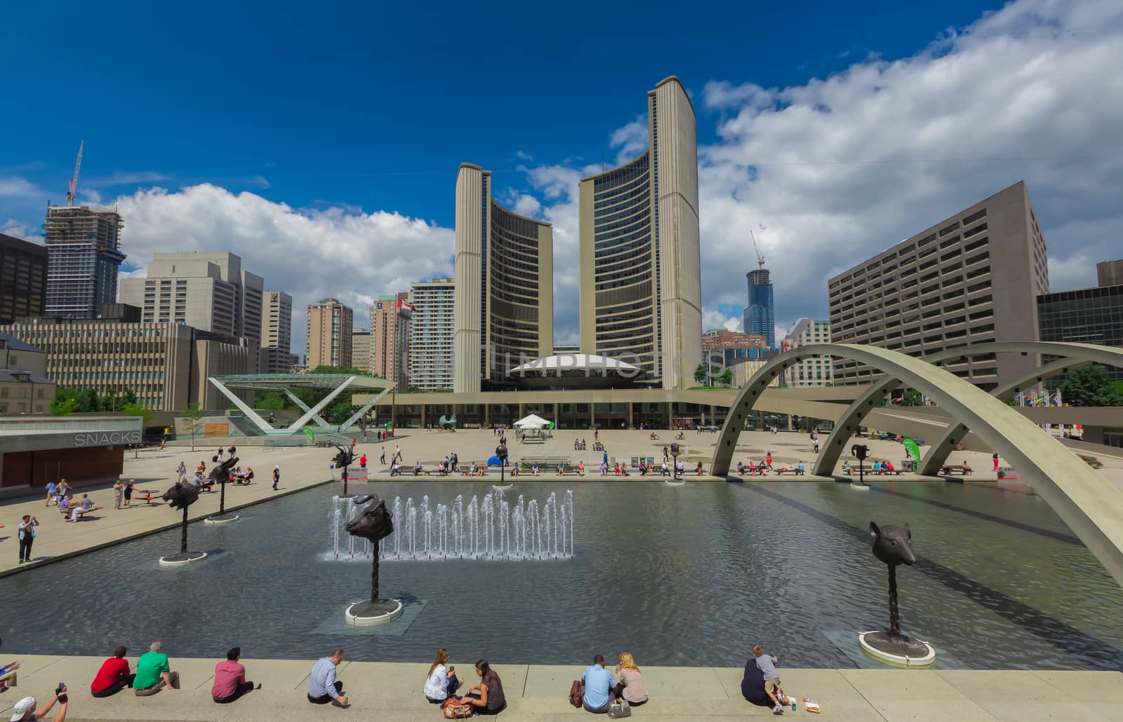 A fountain in downtown Toronto city, Ontario, Canada.