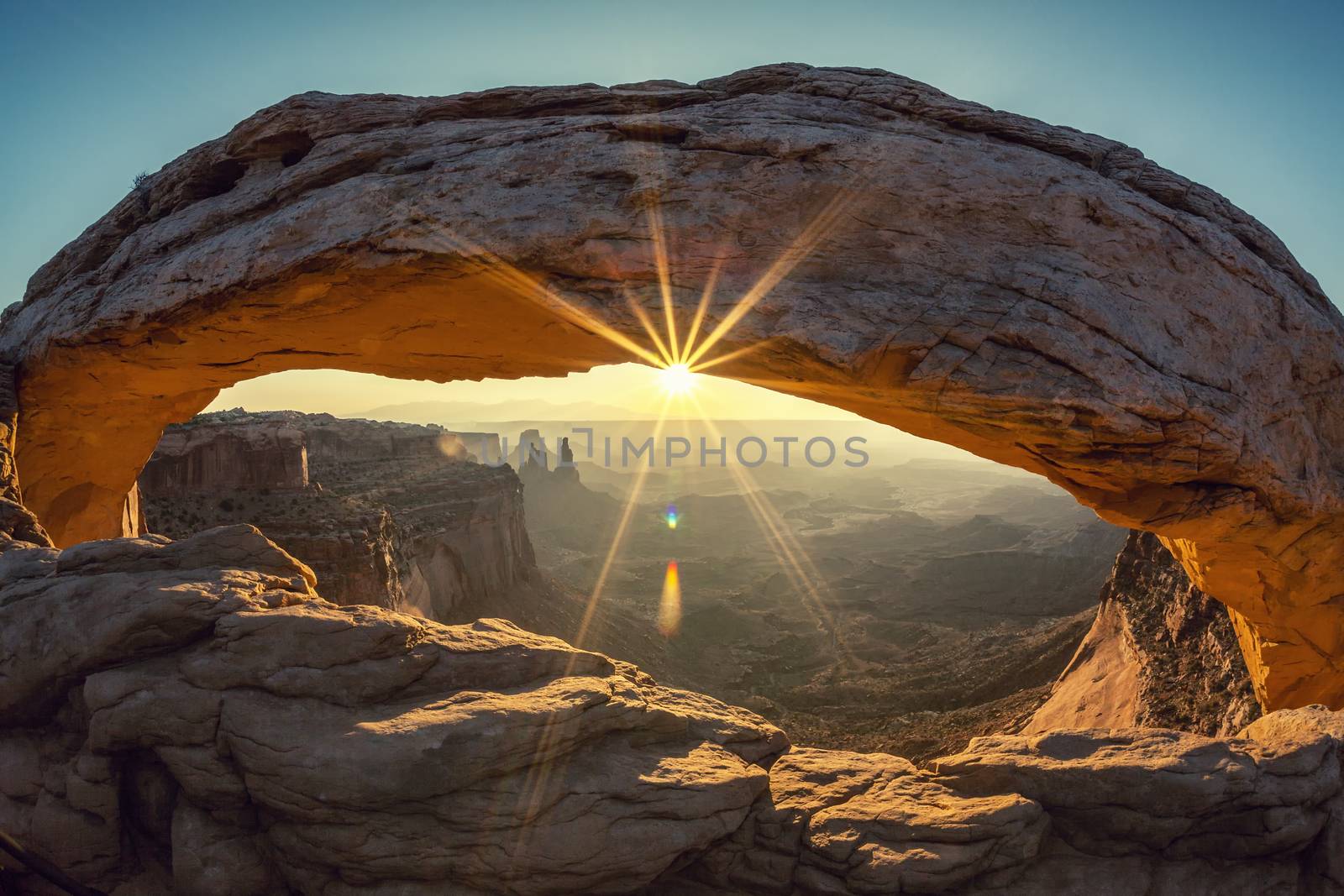 Sunrise at Mesa Arch in Canyonlands National Park, Utah, special photographic processing 